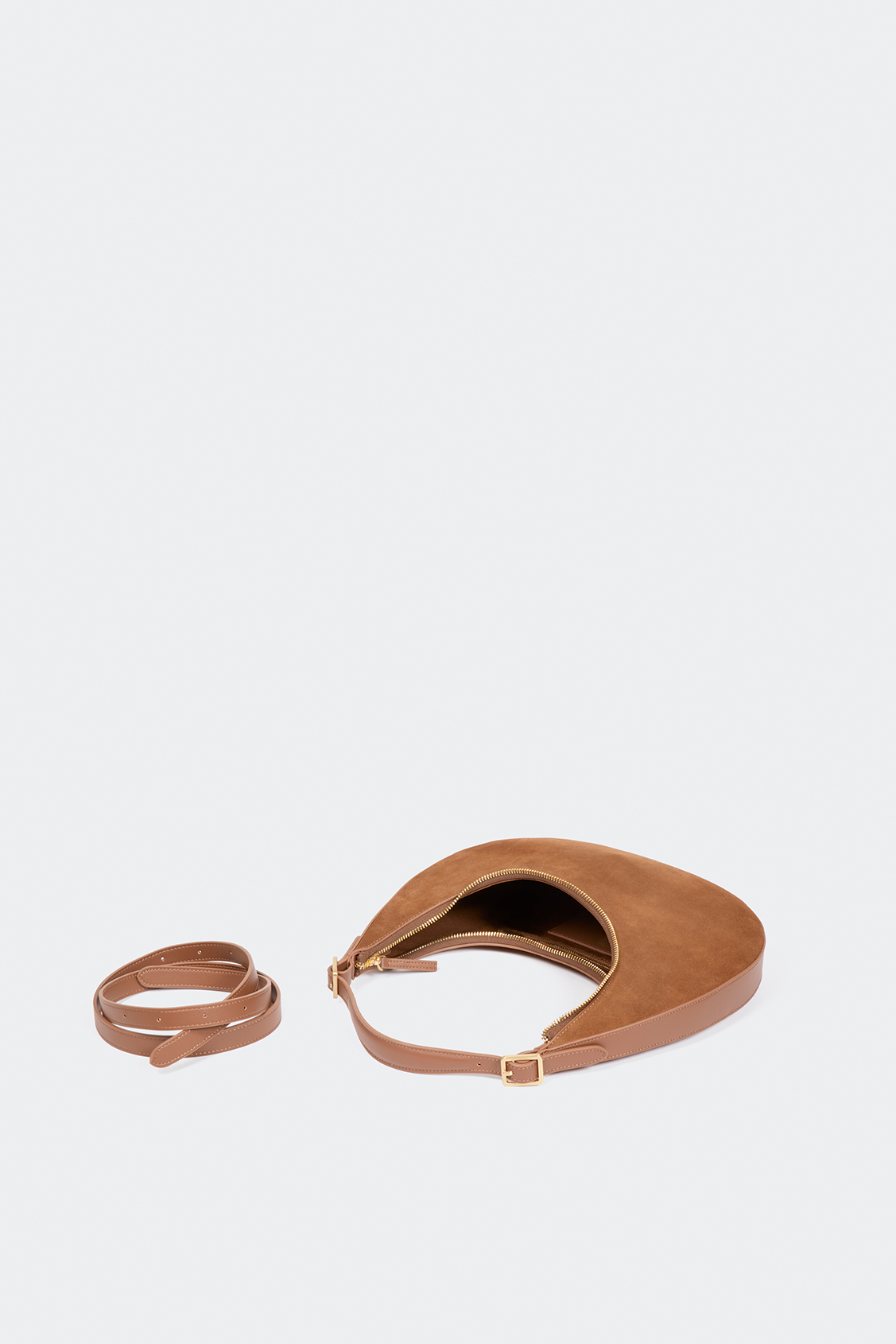 Alba Sac &agrave; main demi-lune en cuir daim camel Kaki, Camel Suncoo