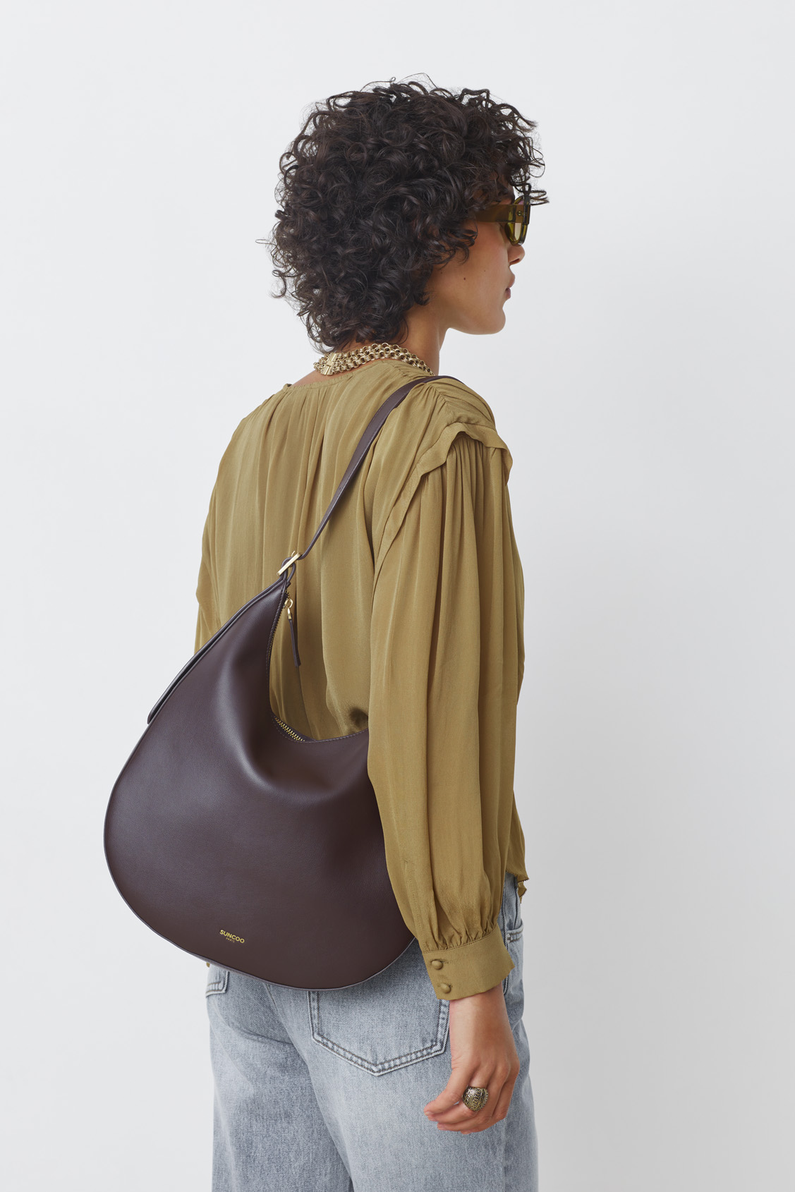Suzy Sac hobo en cuir caf&eacute; Caf&eacute; Suncoo