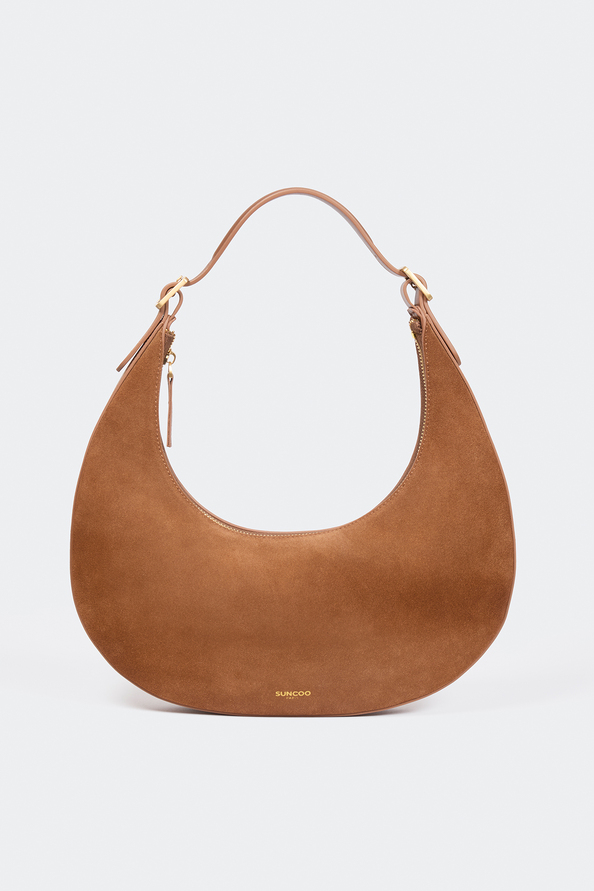 Alba Sac &agrave; main demi-lune en cuir daim camel Camel Suncoo