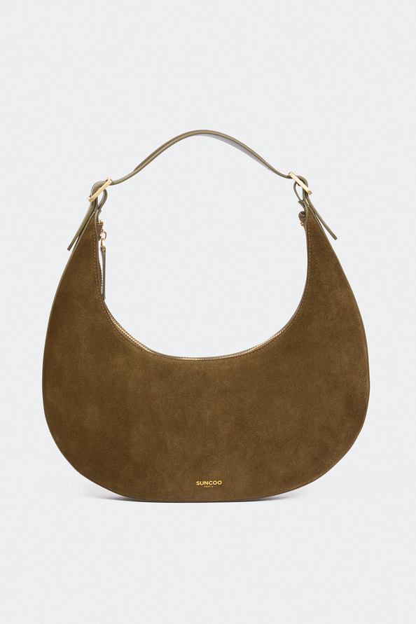 Alba Sac &agrave; main demi-lune en cuir daim kaki Kaki Suncoo