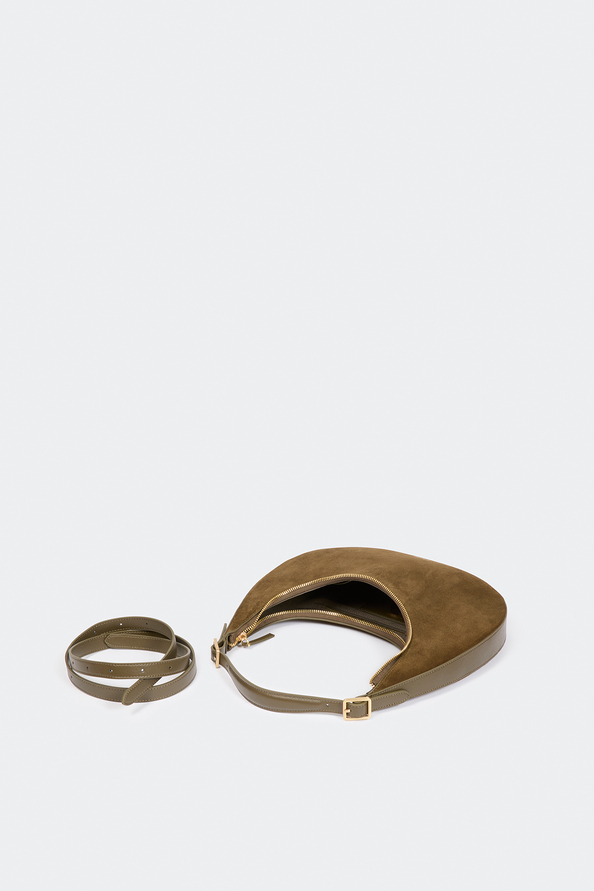 Alba Sac &agrave; main demi-lune en cuir daim kaki Kaki Suncoo