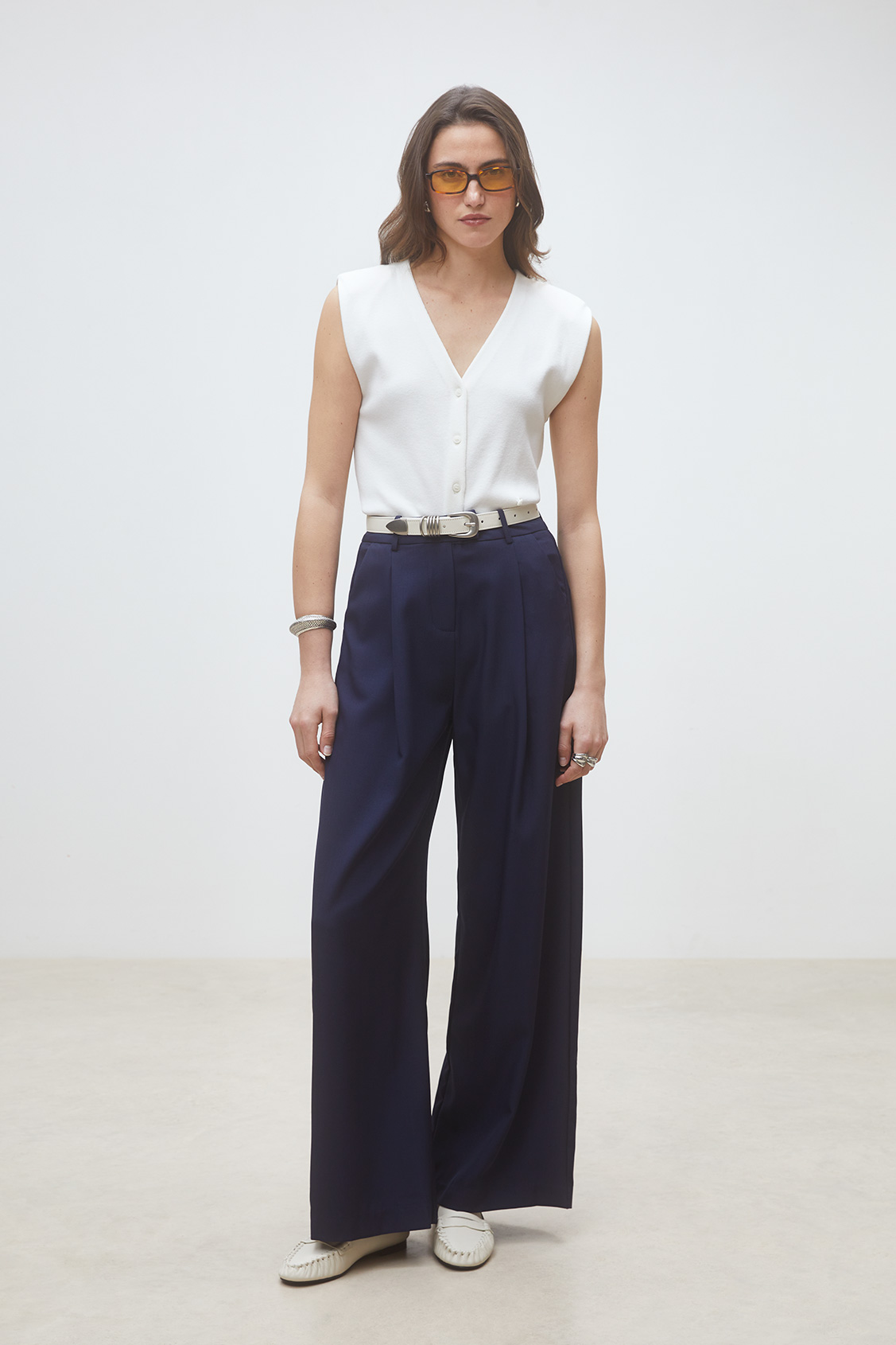 Japon Pantalon large à pinces Bleu nuit Suncoo