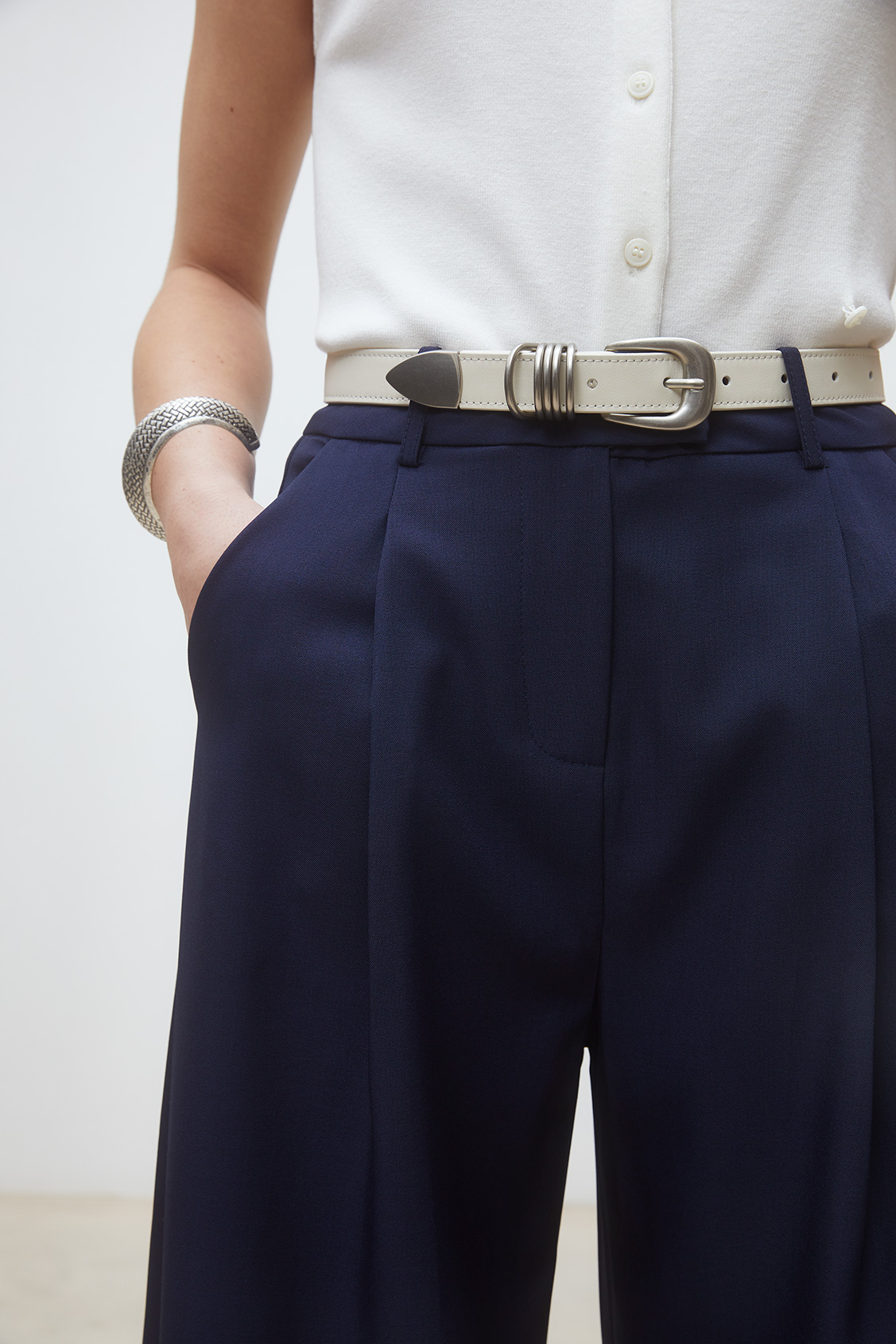 Japon Pantalon large à pinces Bleu nuit Suncoo