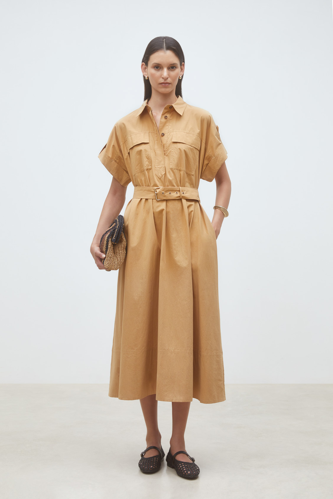 Cristal Robe midi ceinturée Camel Suncoo