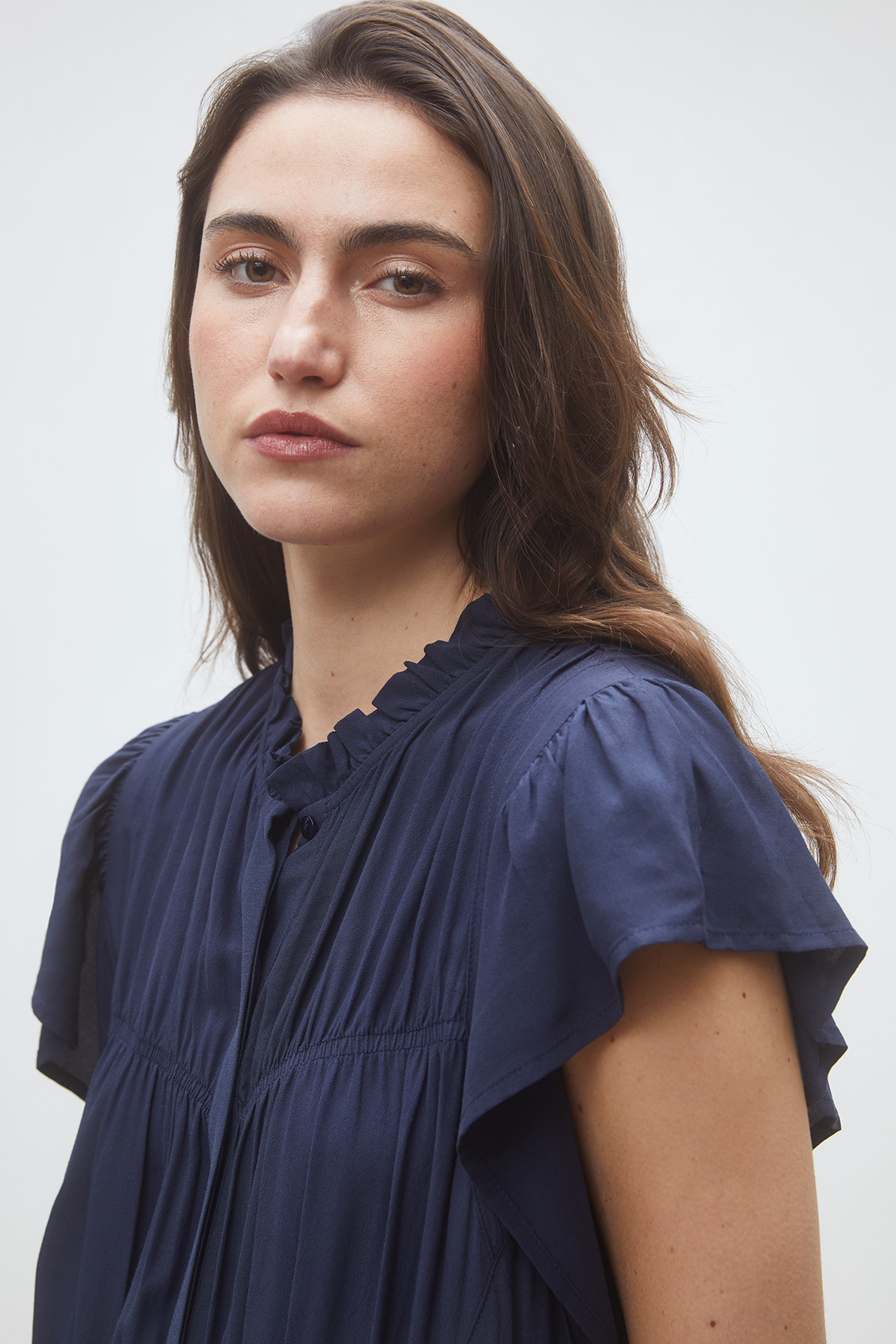 Coco Robe longue fluide à fronces Bleu nuit Suncoo