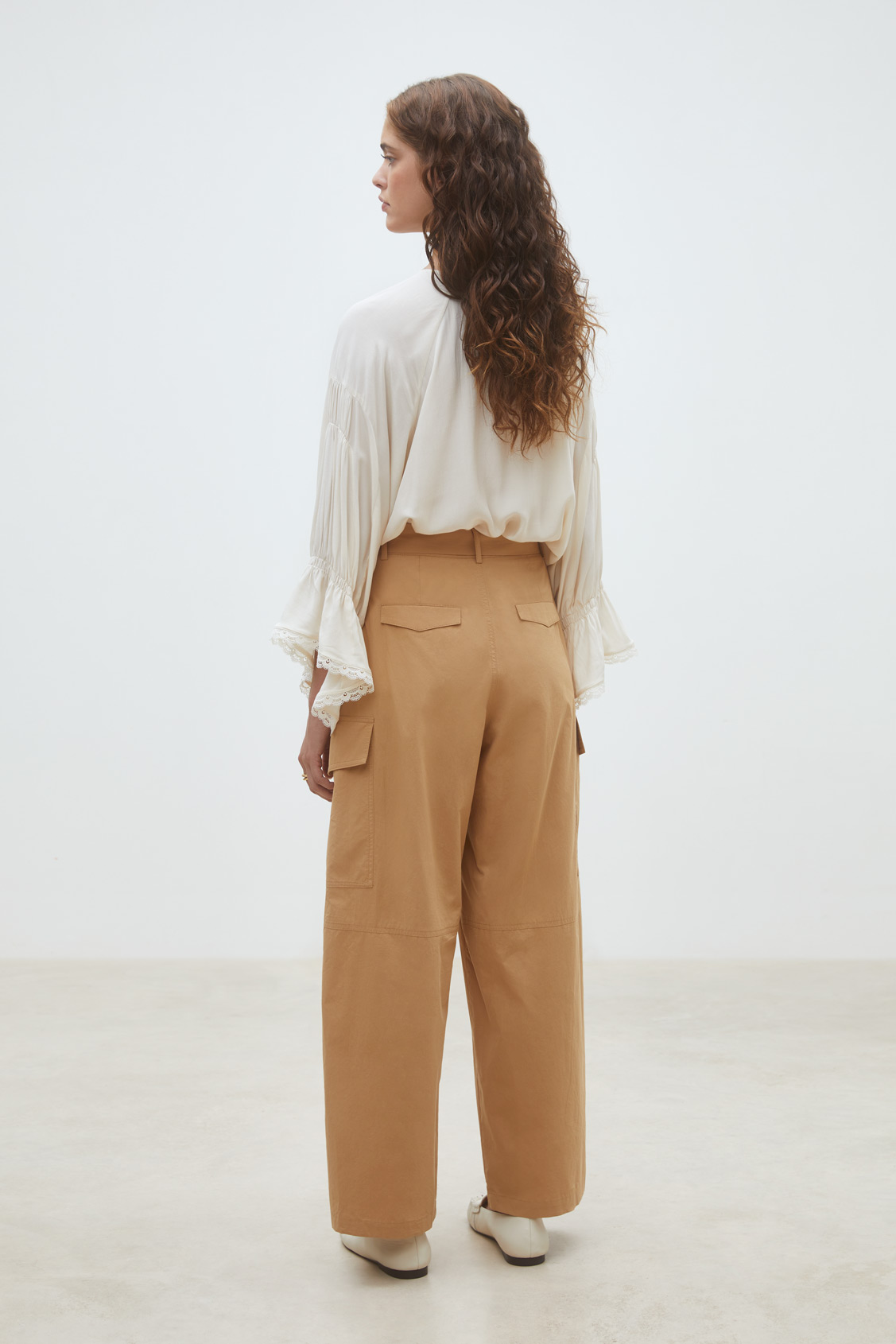 Jim Pantalon large en popeline de coton Camel Suncoo