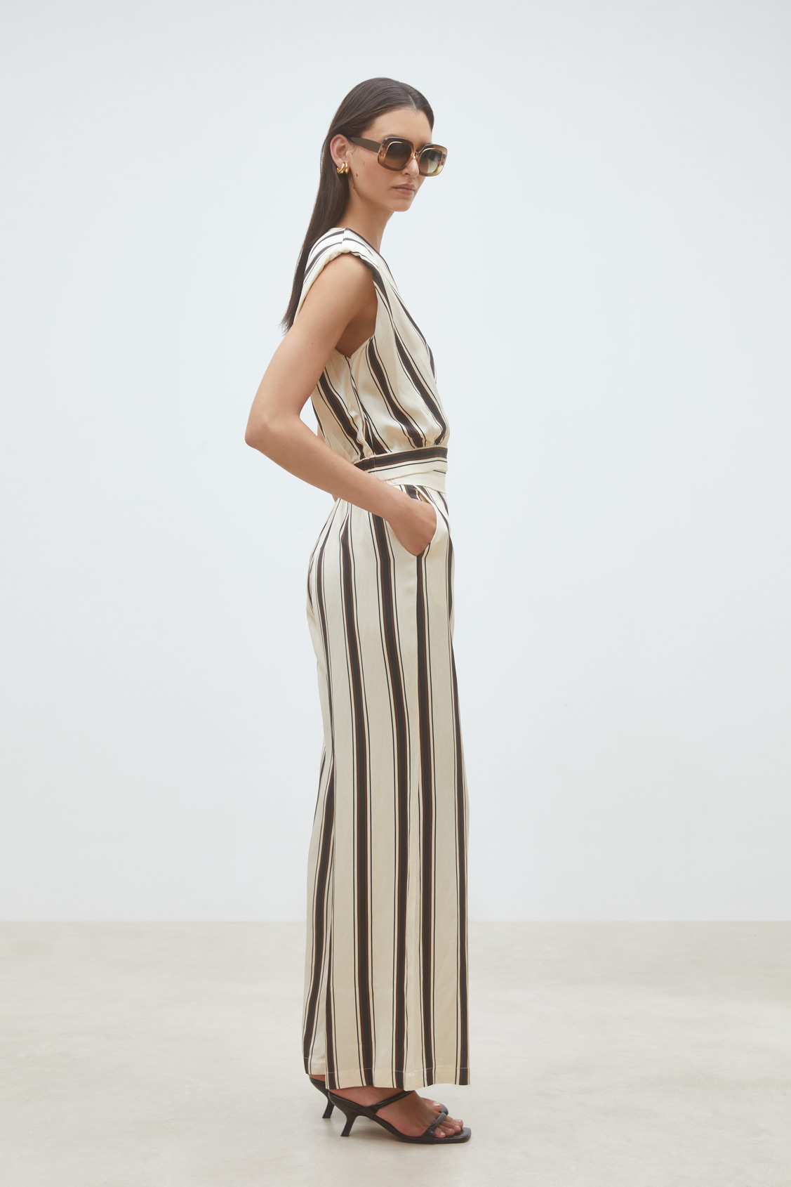 Jerry Pantalon fluide à rayures Creme Suncoo