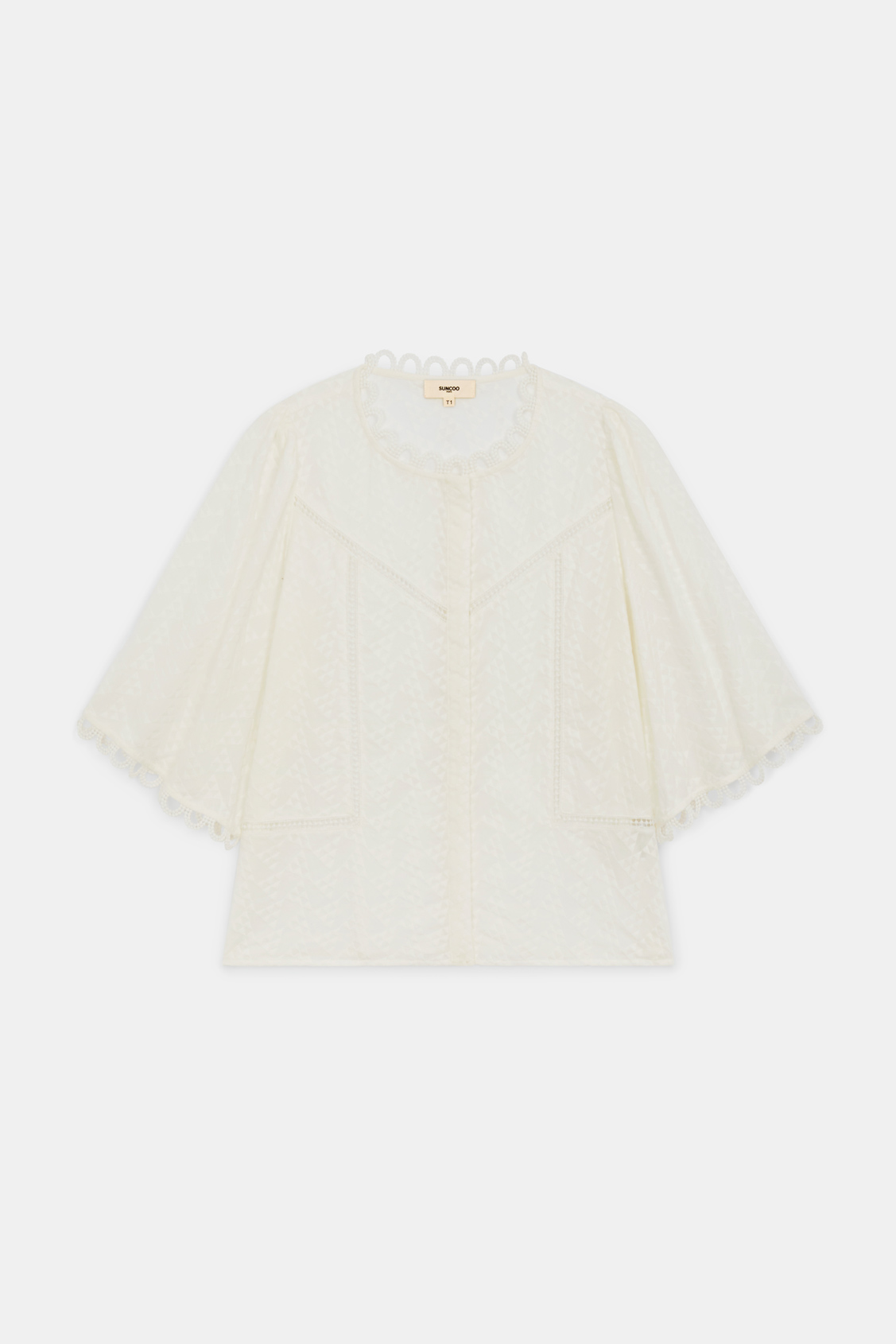 Leyla Blouse d&eacute;tails brod&eacute;s Blanc casse Suncoo