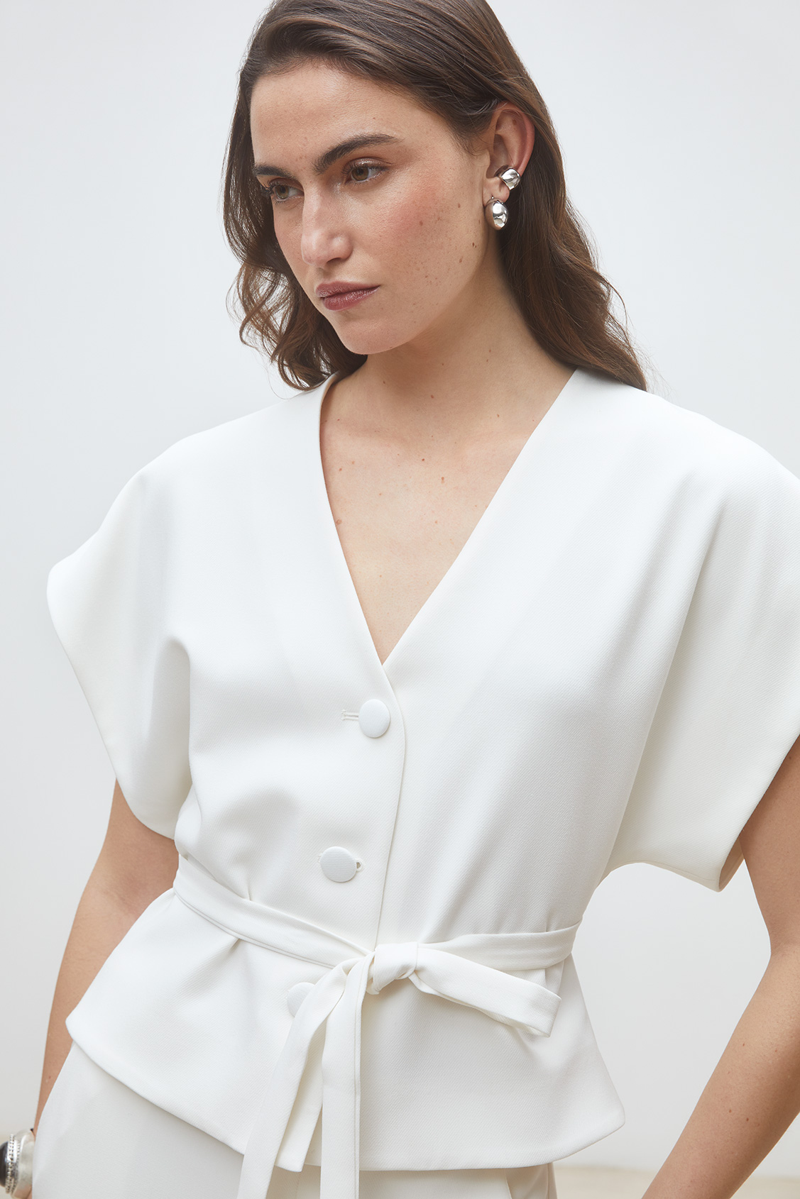 Lazlo Blouse courte structurée Blanc casse Suncoo