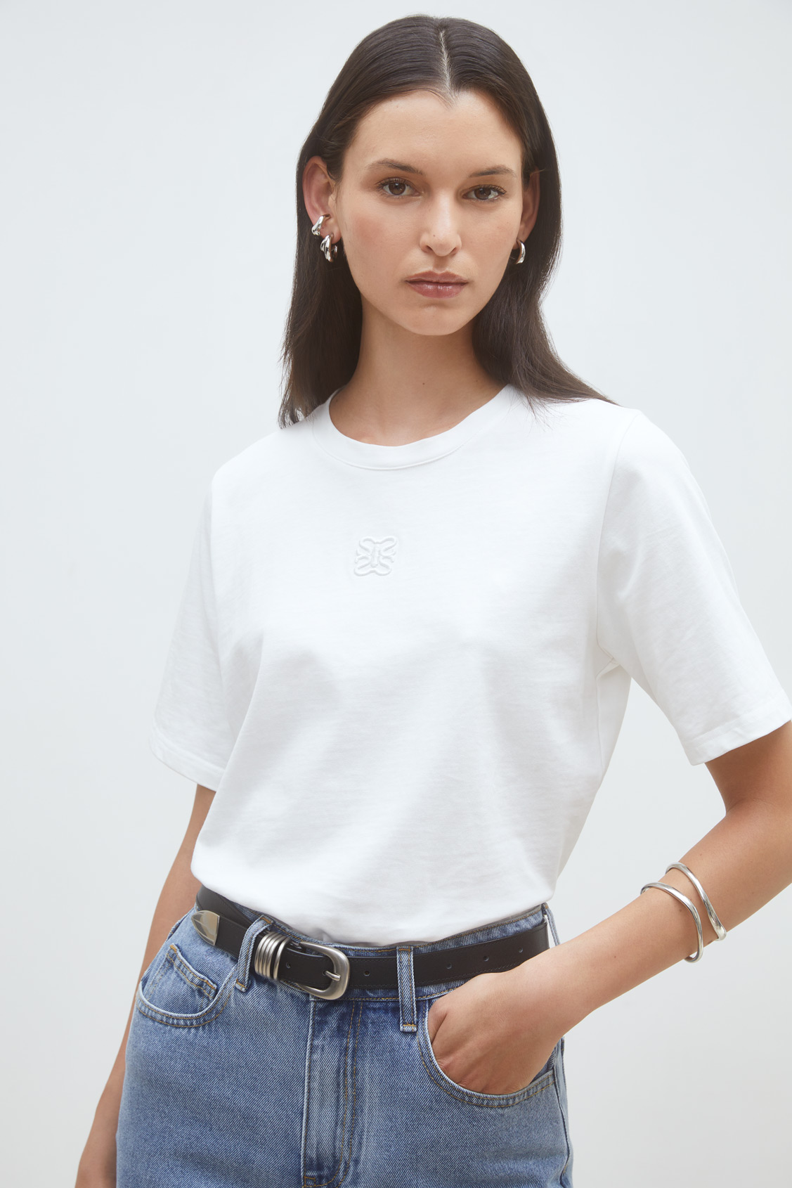 Maroz Tee-shirt uni &agrave; logo brod&eacute; Blanc casse Suncoo