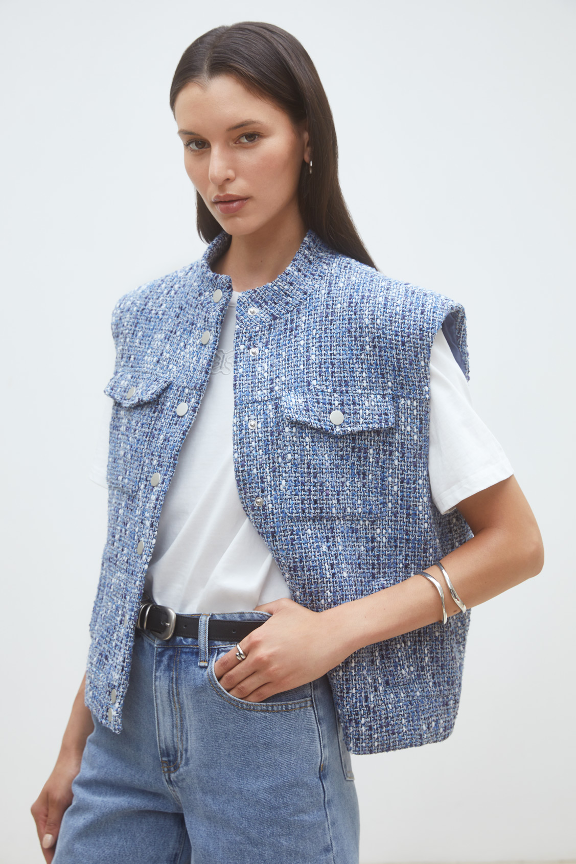 Dave Veste en tweed sans manches Bleu Suncoo