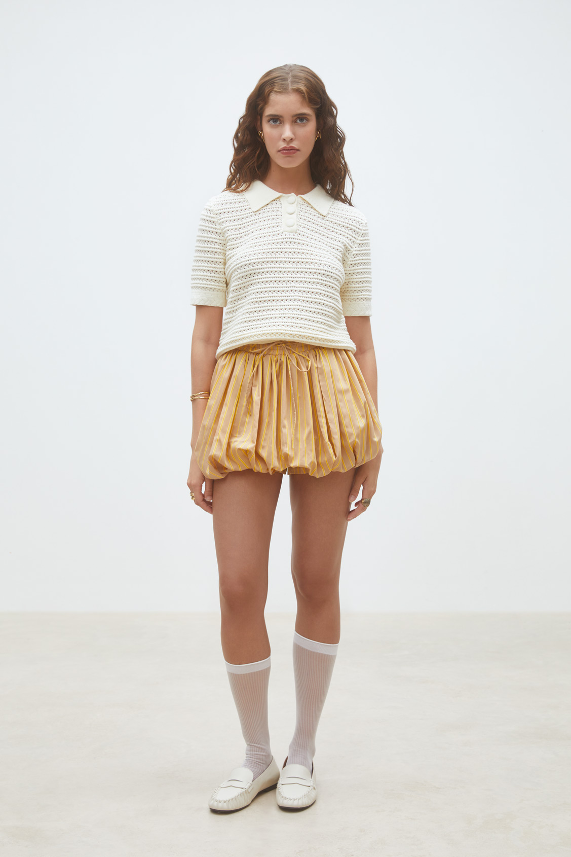 Praka Pull polo en maille fantaisie Creme Suncoo