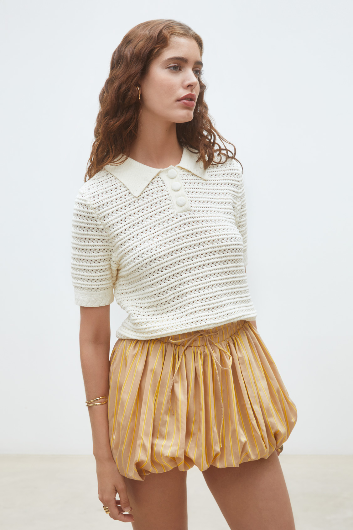 Praka Pull polo en maille fantaisie Creme Suncoo