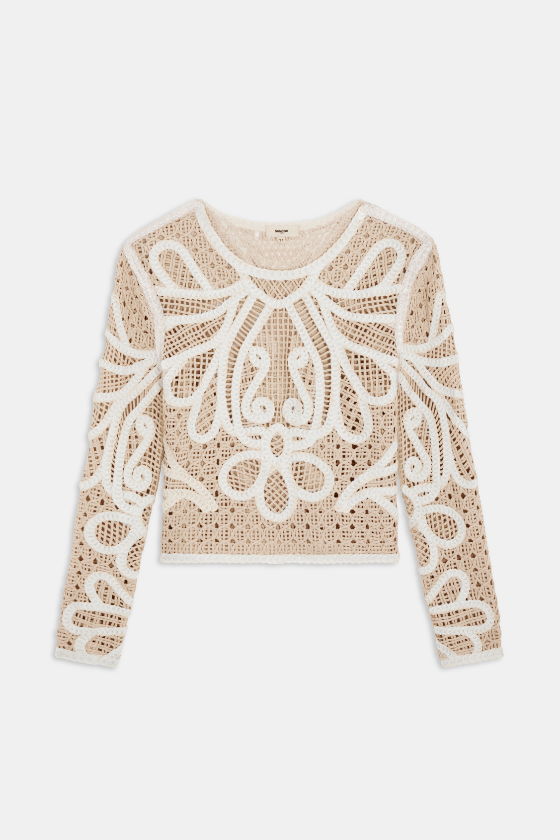 Paelini Pull en crochet bicolore Creme Suncoo