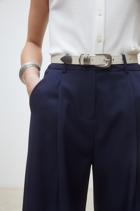 Japon Pantalon large à pinces Bleu nuit Suncoo