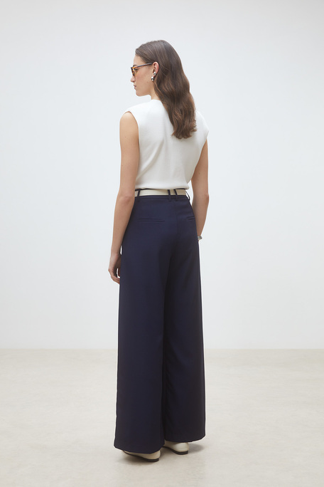 Japon Pantalon large à pinces Bleu nuit Suncoo