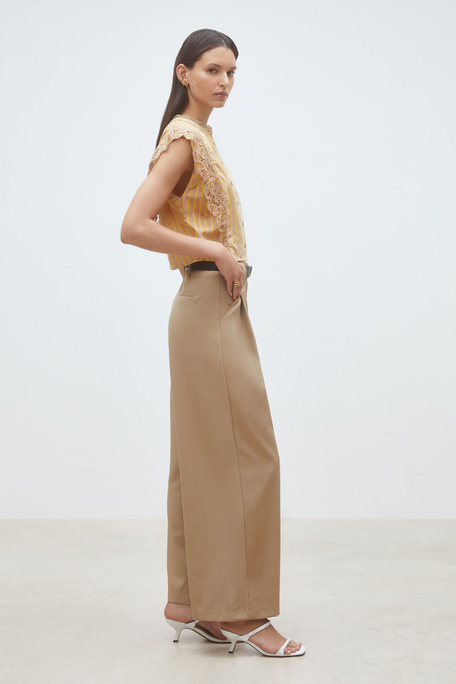 Jude Pantalon large à pinces camel Camel Suncoo