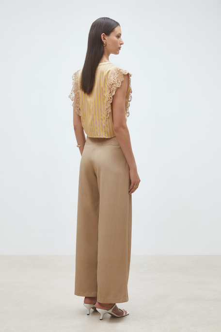 Jude Pantalon large à pinces camel Camel Suncoo