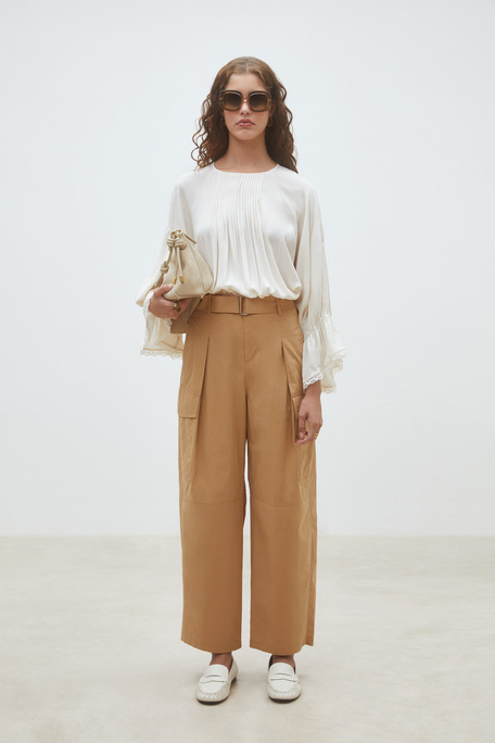 Jim Pantalon large en popeline de coton Camel Suncoo