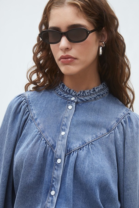 Louise Blouse boutonnée en denim Bleu jeans Suncoo