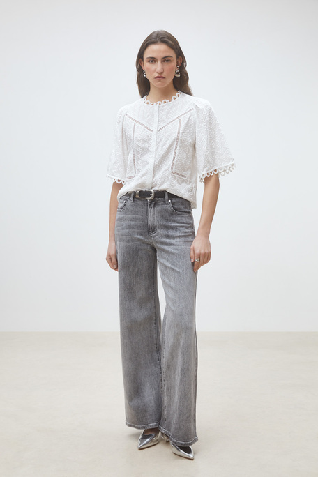 Leyla Blouse détails brodés Blanc casse Suncoo
