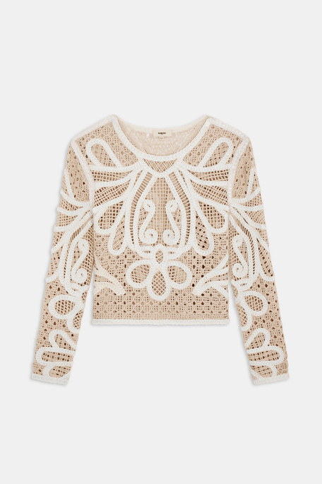 Paelini Pull en crochet bicolore Creme Suncoo