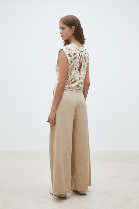 Polonia Pull en crochet bicolore sans manches Creme Suncoo