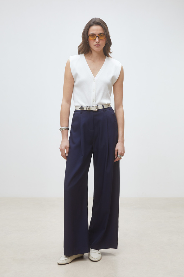 Japon Pantalon large &agrave; pinces Bleu nuit Suncoo
