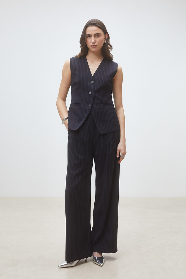 Jocast Pantalon large &agrave; rayures Bleu nuit Suncoo