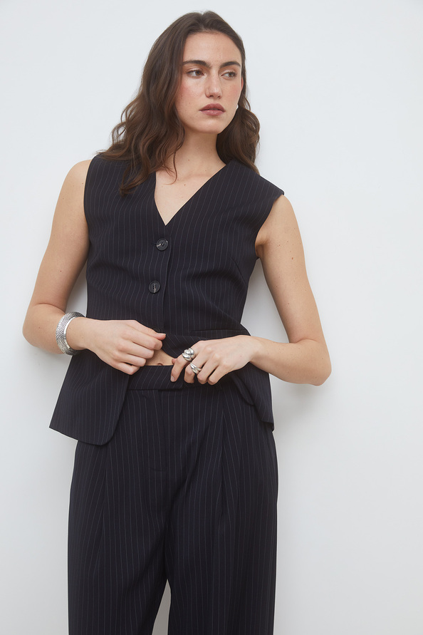 Jocast Pantalon large &agrave; rayures Bleu nuit Suncoo
