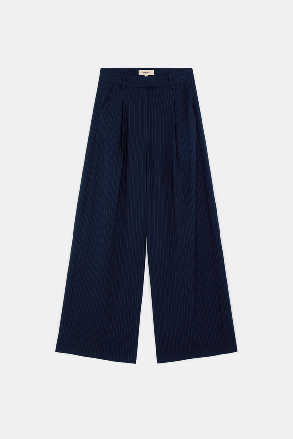 Jocast Pantalon large &agrave; rayures Bleu nuit Suncoo