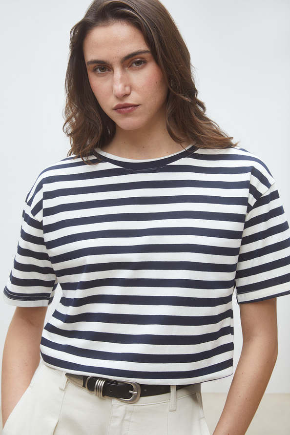 Martilo Tee-shirt à rayures ouvert au dos Bleu nuit Suncoo