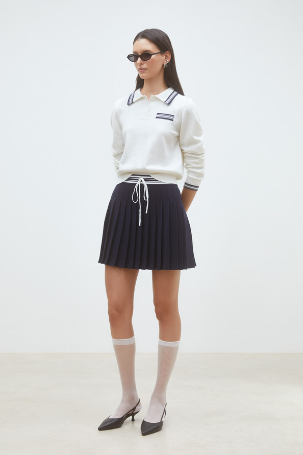 Falda Jupe courte plissée bicolore Bleu nuit Suncoo
