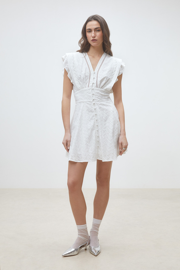 Cybille Robe courte en coton brod&eacute; Blanc casse Suncoo