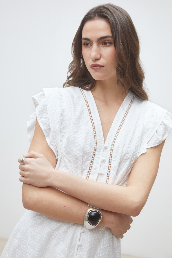 Cybille Robe courte en coton brod&eacute; Blanc casse Suncoo
