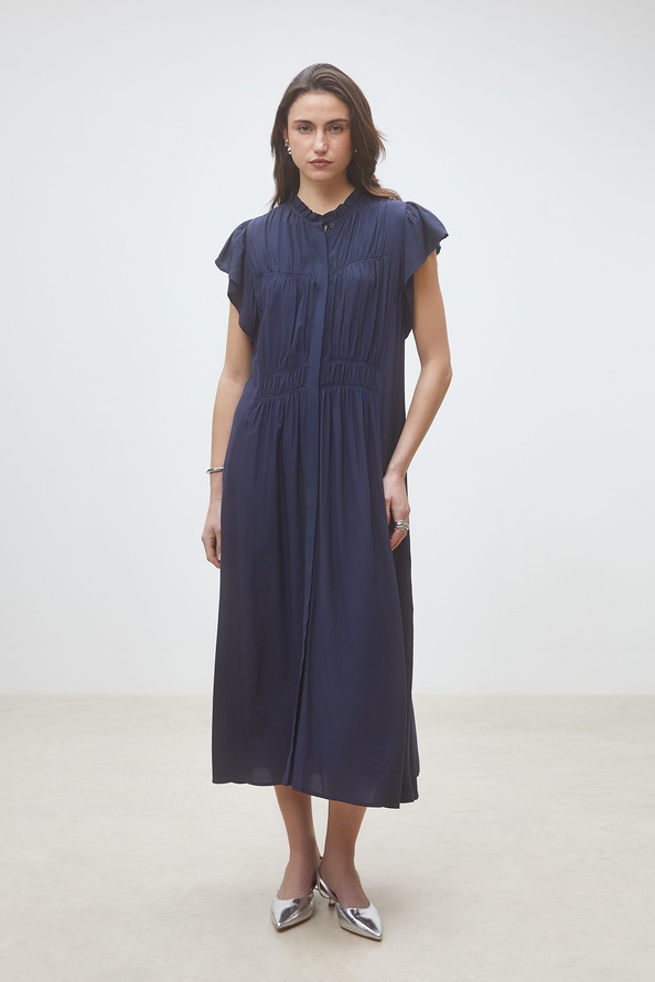 Coco Robe longue fluide &agrave; fronces Bleu nuit Suncoo