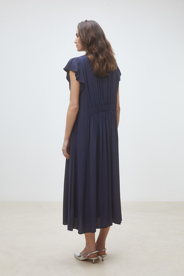 Coco Robe longue fluide &agrave; fronces Bleu nuit Suncoo