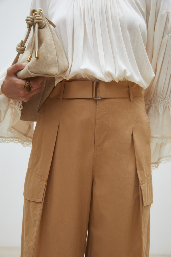 Jim Pantalon large en popeline de coton Camel Suncoo