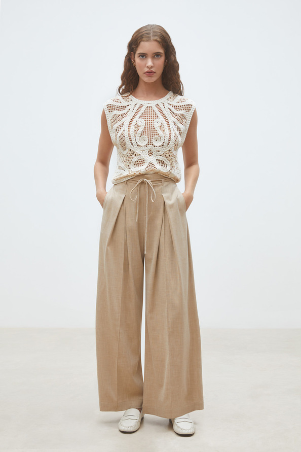 Jeff Pantalon large &agrave; pinces Beige Suncoo