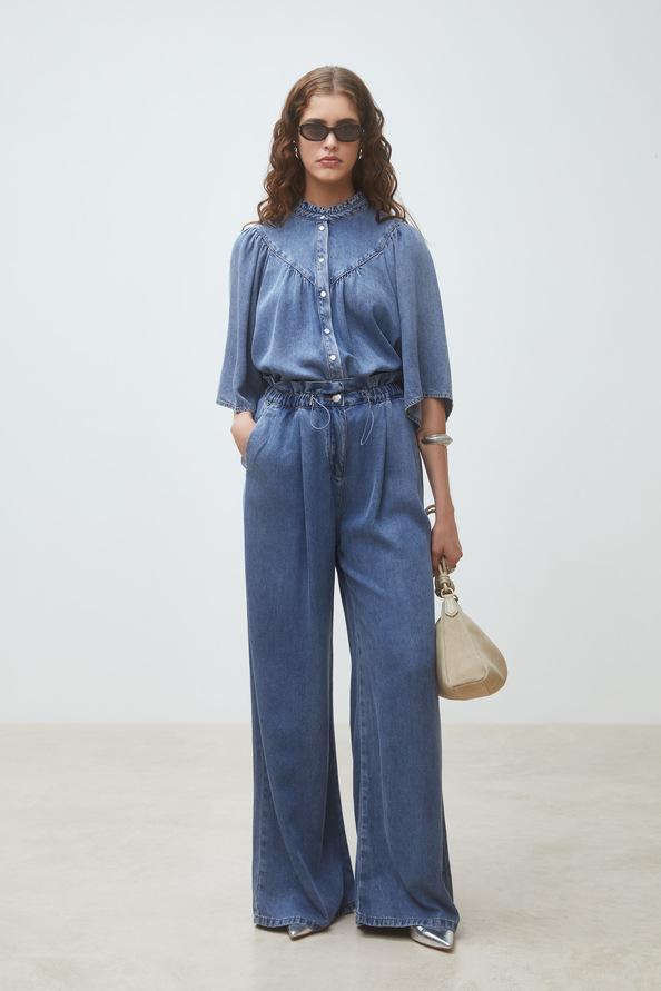 Louise Blouse boutonn&eacute;e en denim Bleu jeans Suncoo