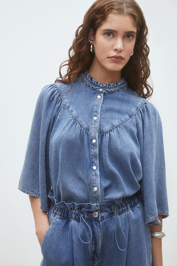 Louise Blouse boutonn&eacute;e en denim Bleu jeans Suncoo