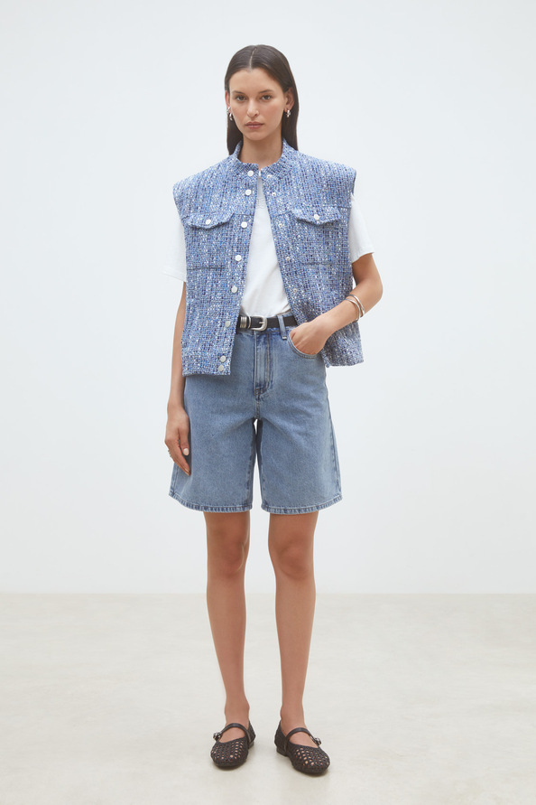 Dave Veste en tweed sans manches Bleu Suncoo