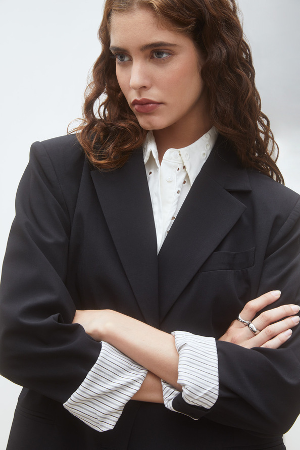 Dwight Veste blazer d&eacute;tails rayures Noir Suncoo
