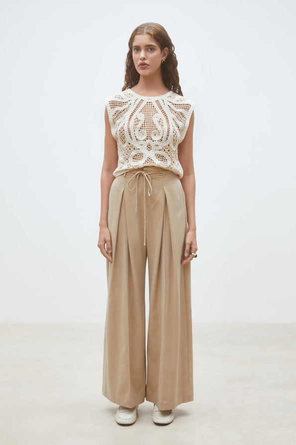 Polonia Pull en crochet bicolore sans manches Creme Suncoo