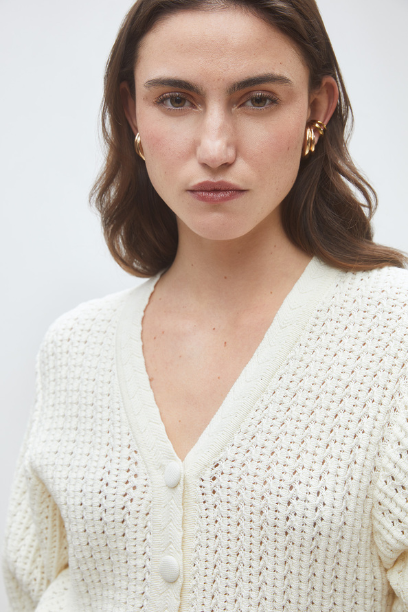 Galama Gilet en maille fantaisie Creme Suncoo