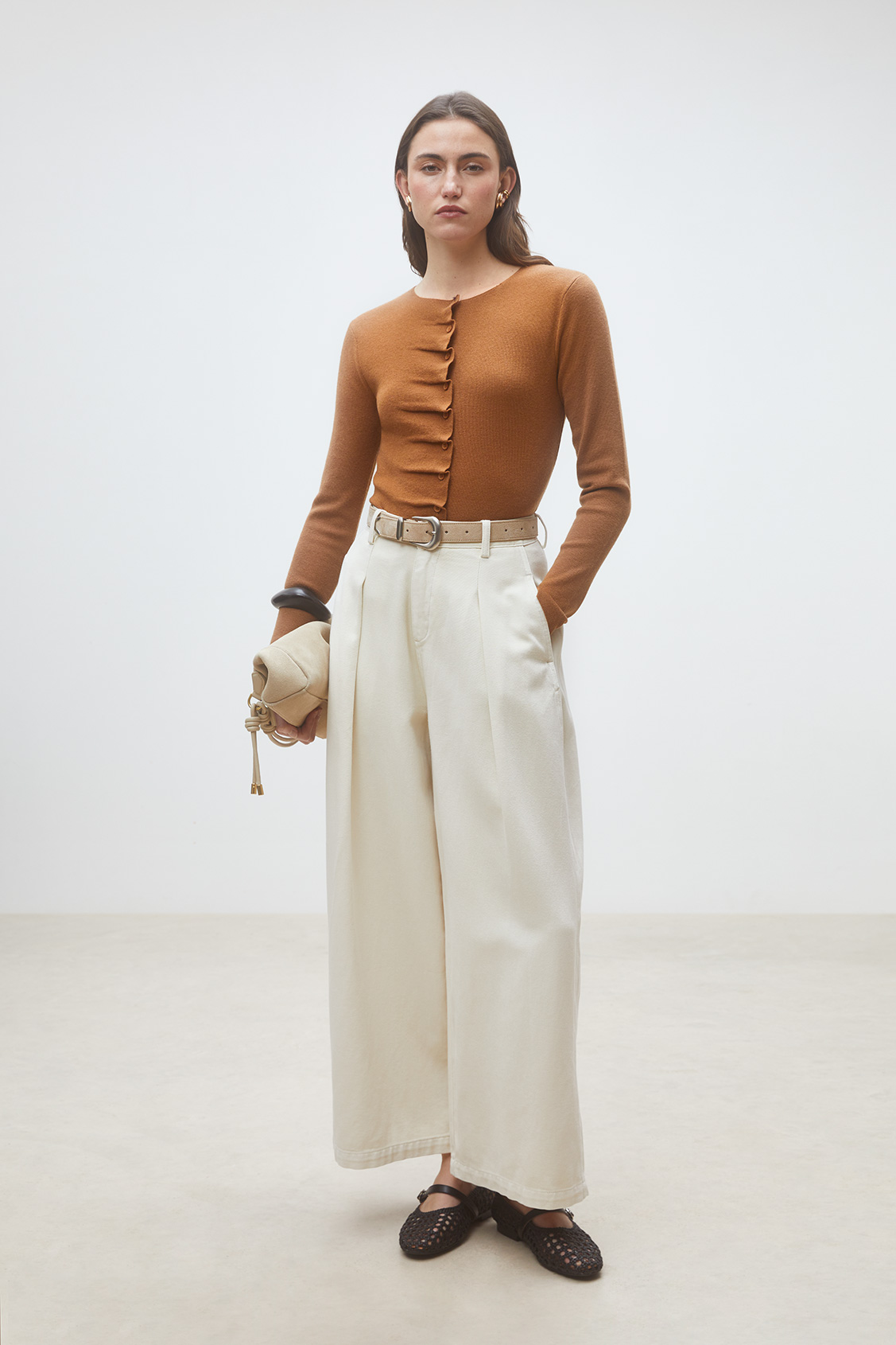 Gamira Gilet boutonn&eacute; &agrave; plis camel Camel Suncoo