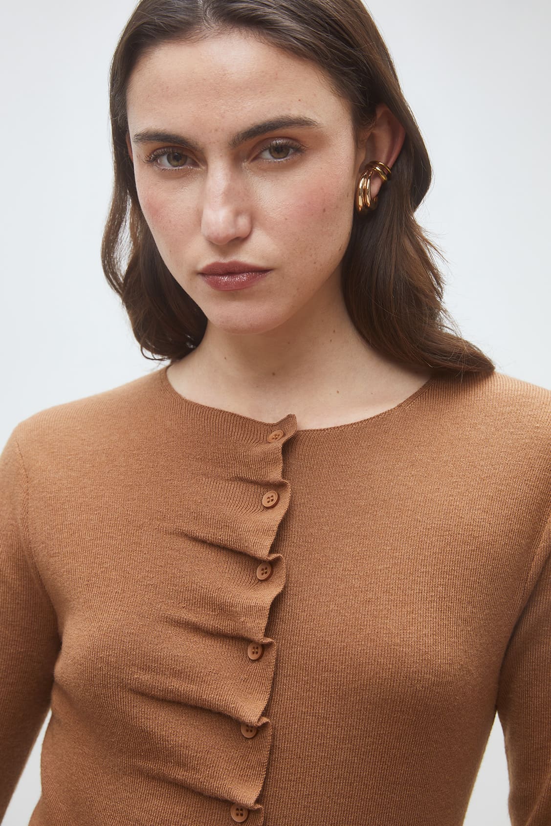 Gamira Gilet boutonn&eacute; &agrave; plis camel Camel Suncoo