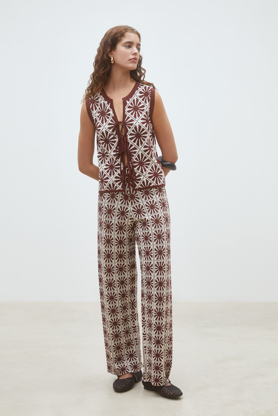 Jasper Pantalon en maille jacquard Chocolat Suncoo