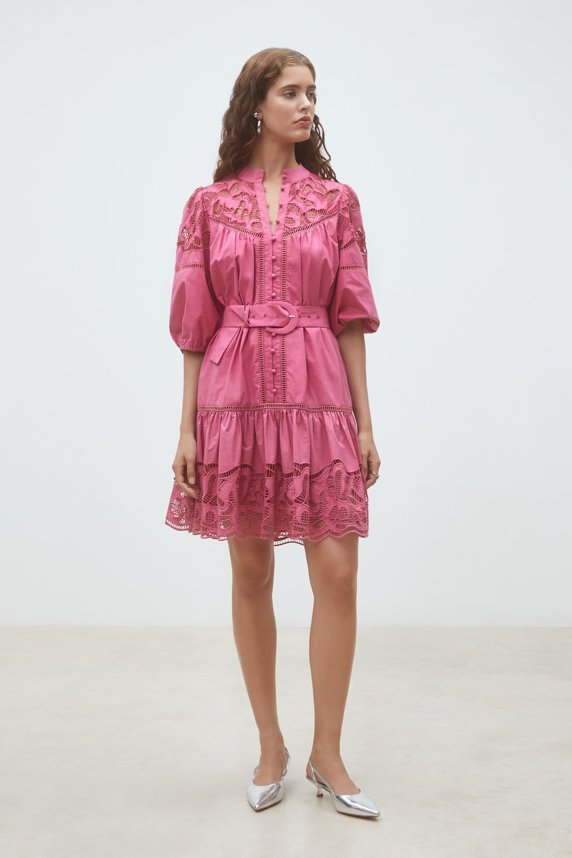 Caty Robe courte en popeline brod&eacute;e Bois de rose Suncoo