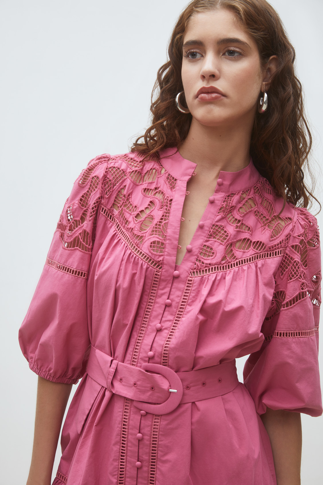 Caty Robe courte en popeline brod&eacute;e Bois de rose Suncoo